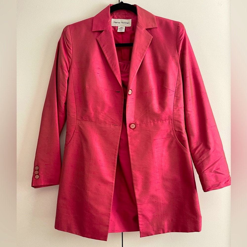 Iridescent pink, vintage blazer & skirt set.